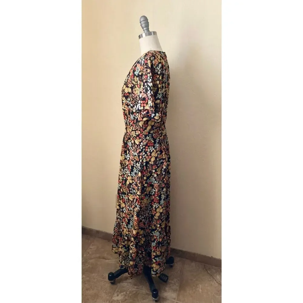 Madewell Women's Midi Dress Size 6 Dolman-Sleeve Ruffle Floral - Picture 2 of 9